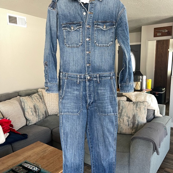 CURRENT/ELLIOTT Denim Jean Jumpsuit Cropped Coverall One Piece - Picture 9 of 11